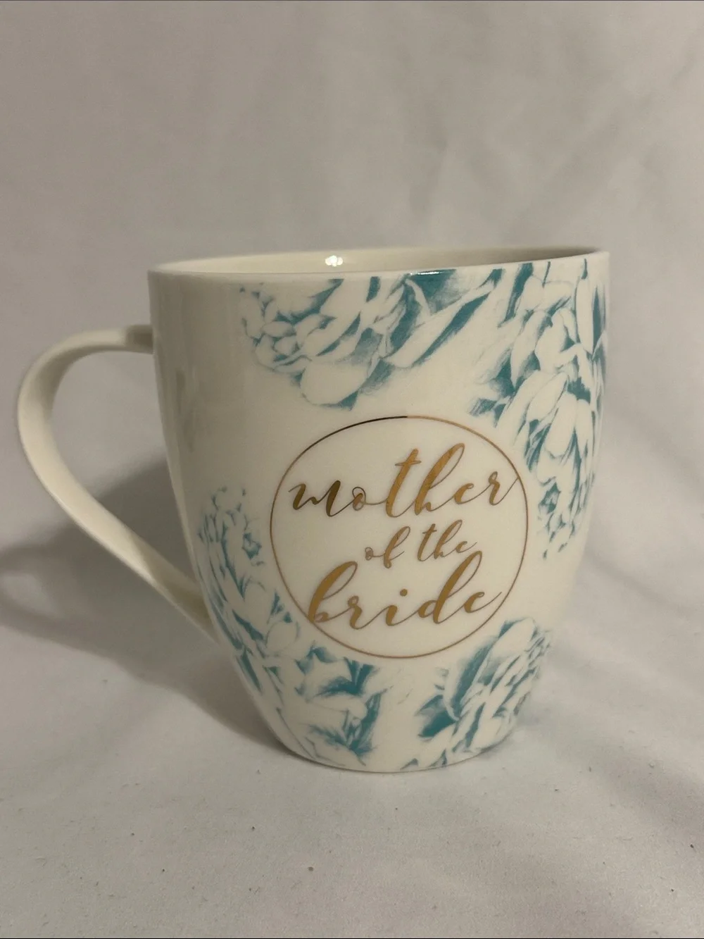 Mother of the Bride Ciroa Blue Floral Porcelain Mug Coffee Gold Metallic Accent